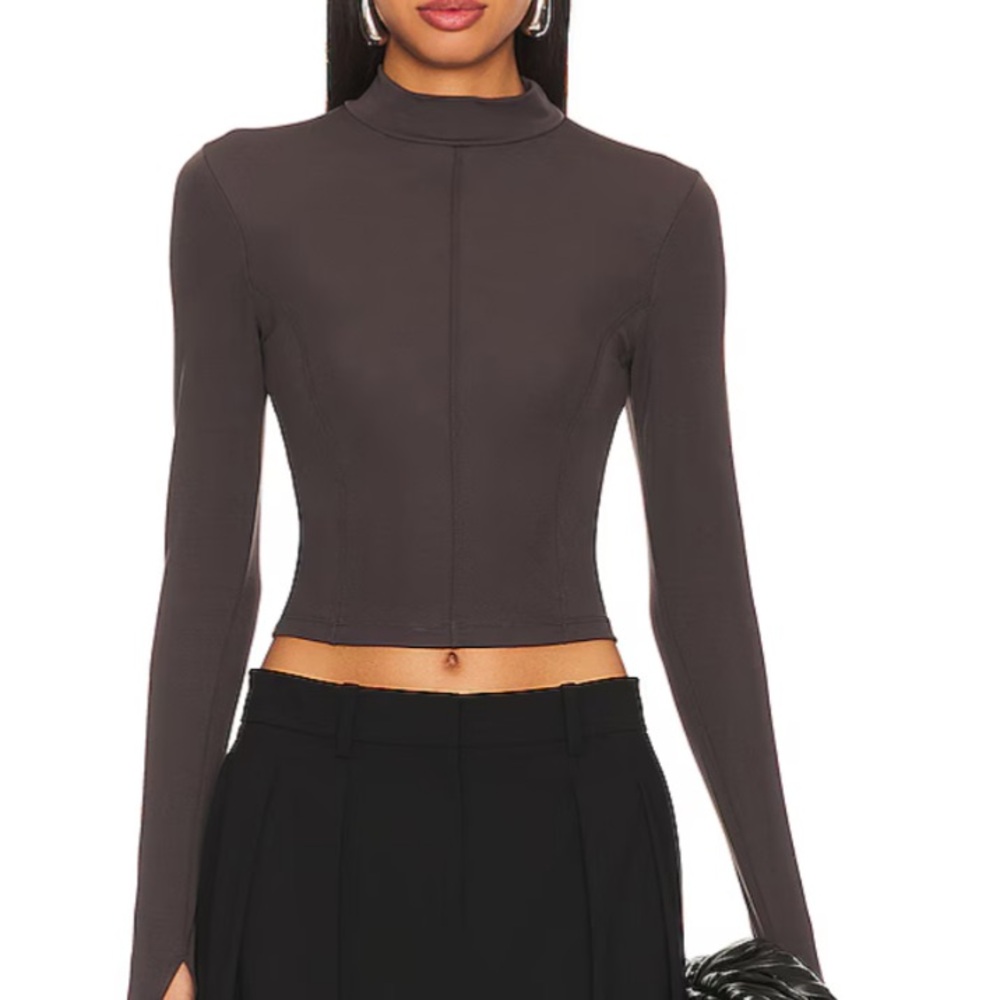 NWT Enza Costa long sleeve paneled mock neck top in dark pewter - size L.
